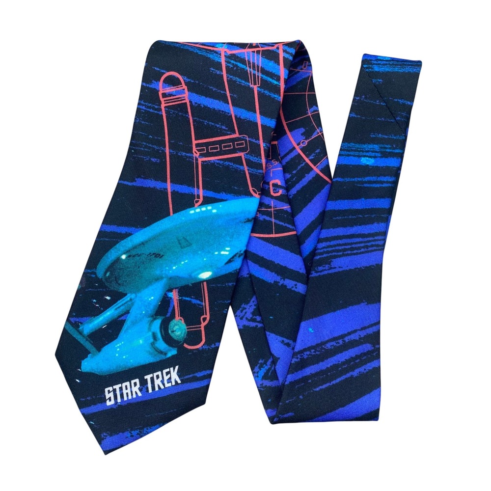 Vintage Ralph Marlin Star Trek Tie Mens Enterprise Black Graphic USA Trekkie